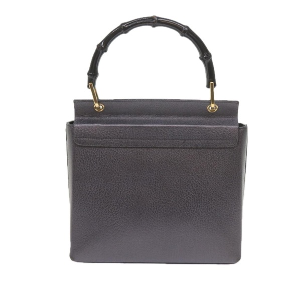GUCCI Bamboo Hand Bag Leather Gray 001 3444 1887 Auth ar10952B - Picture 2 of 16
